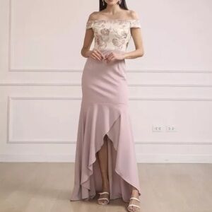 Adrianna Papell Floral Embroidered Dress‎ Size 16 Petite Quarts/rose/blush Pink